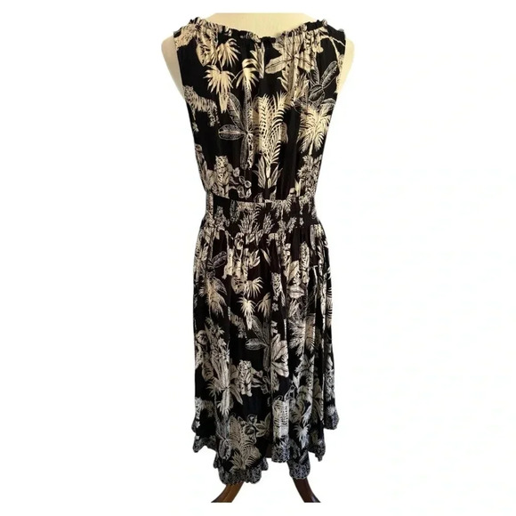 NWT Lola P Black Tan Sleeveless Stress Tropical Zoo Animal Print Dress Size M - Picture 4 of 15
